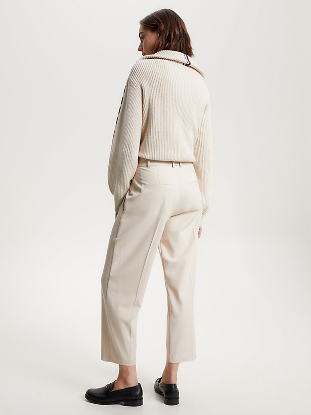 beige straight fit twill trousers for women tommy hilfiger