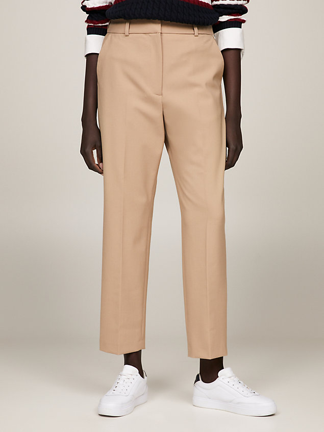beige tapered fit twill trousers for women tommy hilfiger
