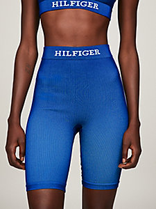 blau nahtlose skinny fit shorts mit hohem bund für damen - tommy hilfiger