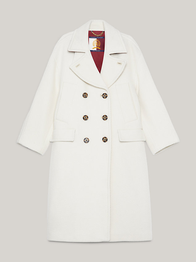 white lange double-breasted oversized jas voor dames - tommy hilfiger
