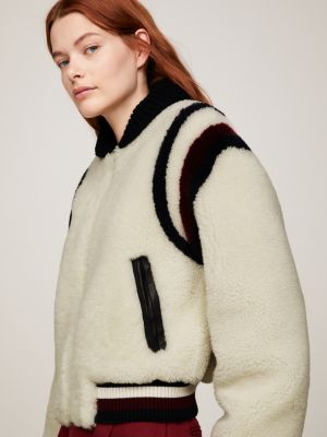 Shearling Varsity Jacket, White