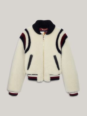 Veste universitaire en peau de mouton Blanc Tommy Hilfiger