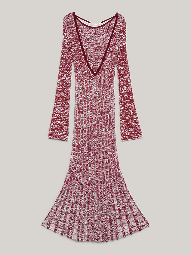 red gemarmerde getailleerde ribgebreide jurk voor dames - tommy hilfiger