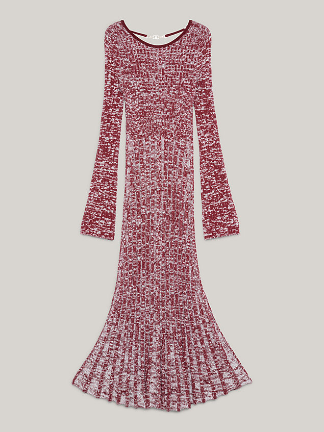 red gemarmerde getailleerde ribgebreide jurk voor dames - tommy hilfiger