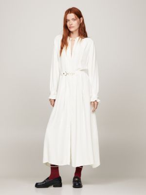 Pleated Belted Horsebit Maxi Shirt Dress White Tommy Hilfiger