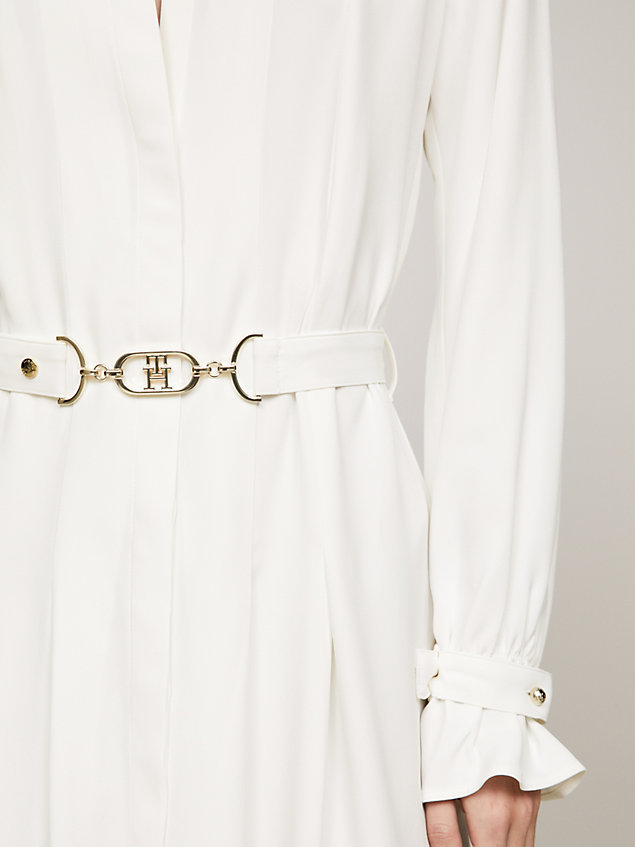 white maxi-hemdkleid mit falten und horsebit-gürtel für damen - tommy hilfiger