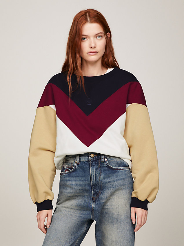 multi crest chevron stripe relaxed sweatshirt for women tommy hilfiger