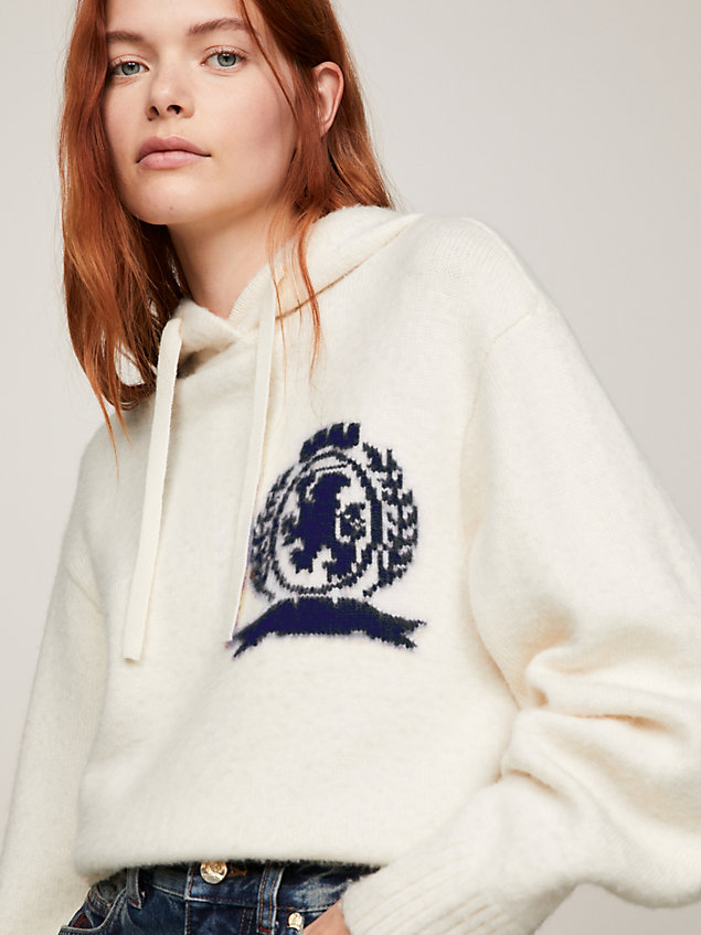 white crest knitted relaxed wool hoody for women tommy hilfiger