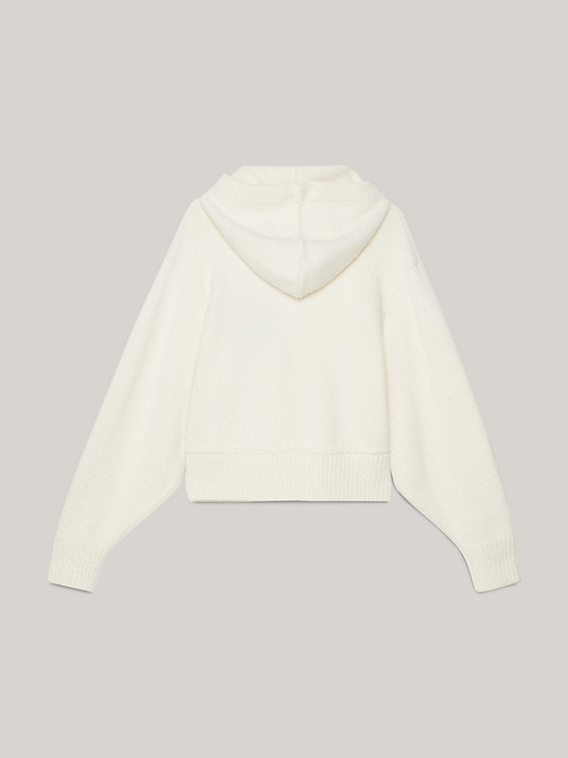 white crest relaxed fit strick-hoodie aus wolle für damen - tommy hilfiger