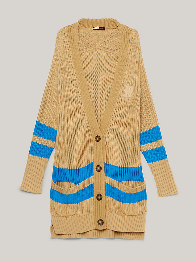 beige crest stripe relaxed button cardigan for women tommy hilfiger