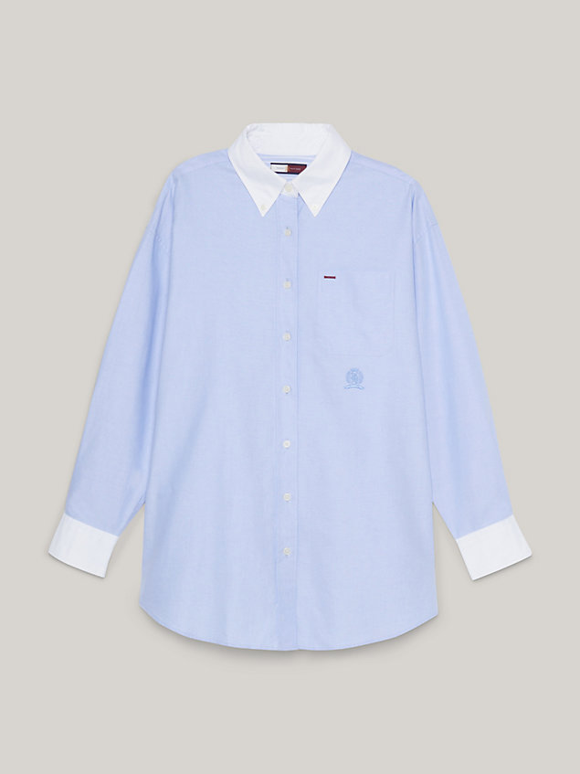 blue crest archive boyfriend fit oxford shirt for women tommy hilfiger