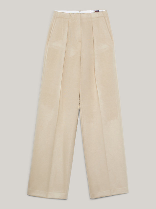 pantaloni relaxed fit larghi in jersey beige da donna tommy hilfiger