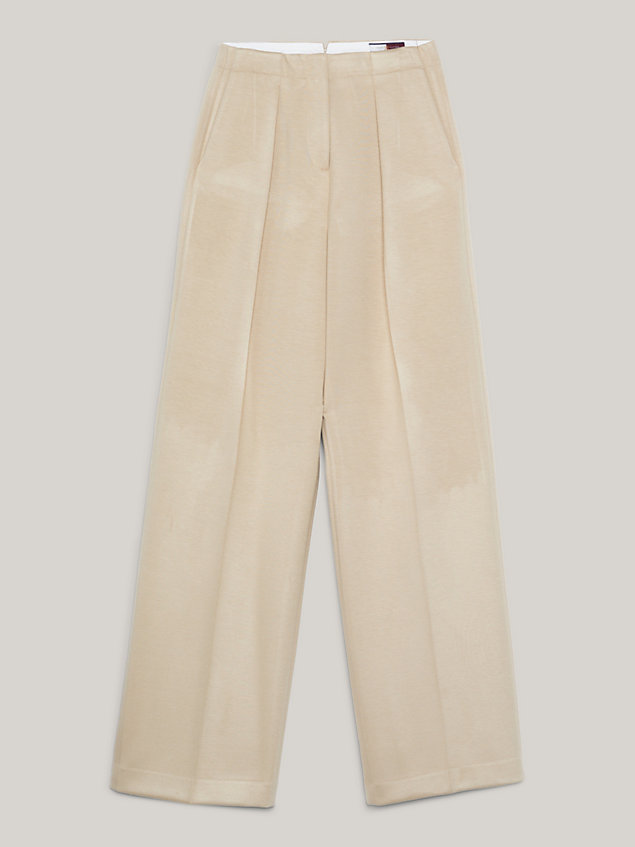 beige crest relaxed wide leg jersey trousers for women tommy hilfiger