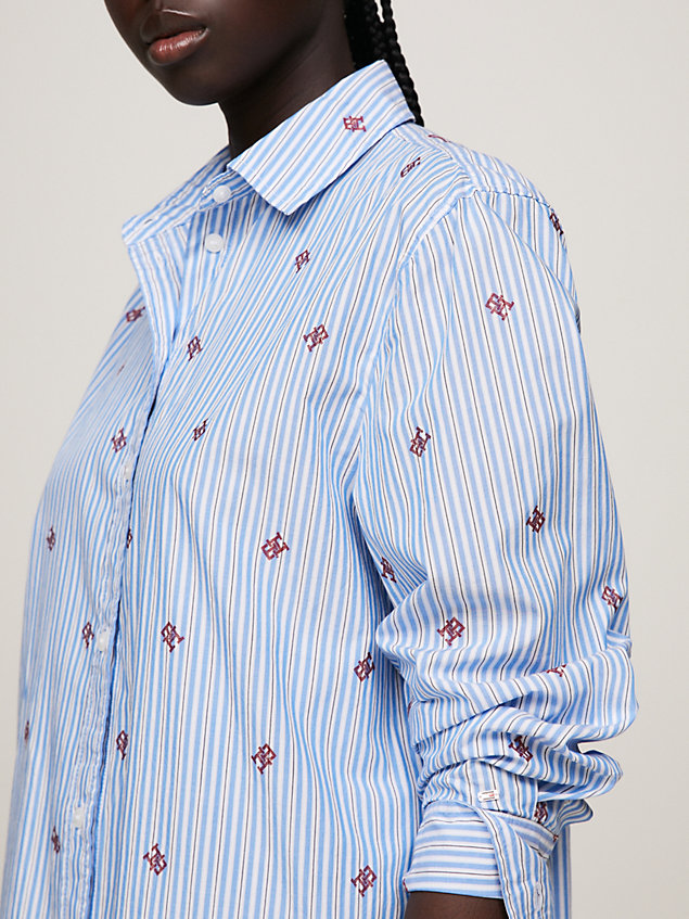 blue stripe monogram oversized fit shirt dress for women tommy hilfiger