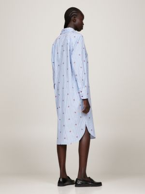 blue gestreepte oversized overhemdjurk met monogram voor dames - tommy hilfiger