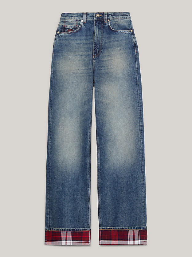 blauw relaxed jeans met geruite omslagboorden voor dames - tommy hilfiger