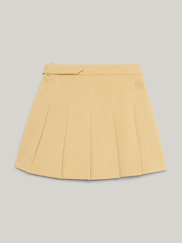 beige flare pleated belted chino mini skirt for women tommy hilfiger