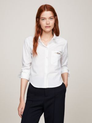 Getailleerde poplin blouse Wit Tommy Hilfiger