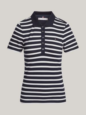 polo 1985 collection slim fit a righe blu da donne tommy hilfiger