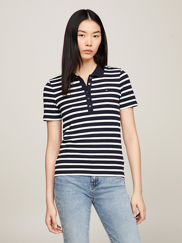 blue 1985 collection stripe slim fit polo for women tommy hilfiger