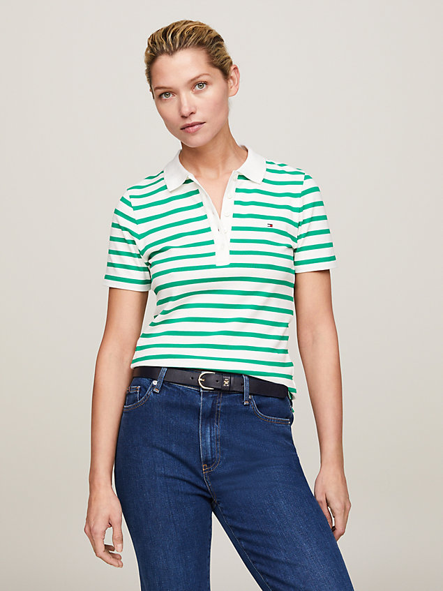 green 1985 collection stripe slim fit polo for women tommy hilfiger