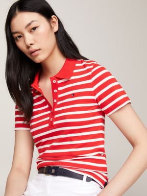 polo 1985 collection slim fit a righe rosso da donne tommy hilfiger