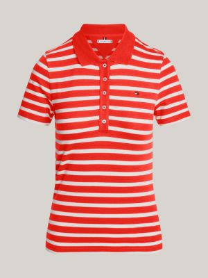 polo 1985 collection slim fit a righe rosso da donne tommy hilfiger