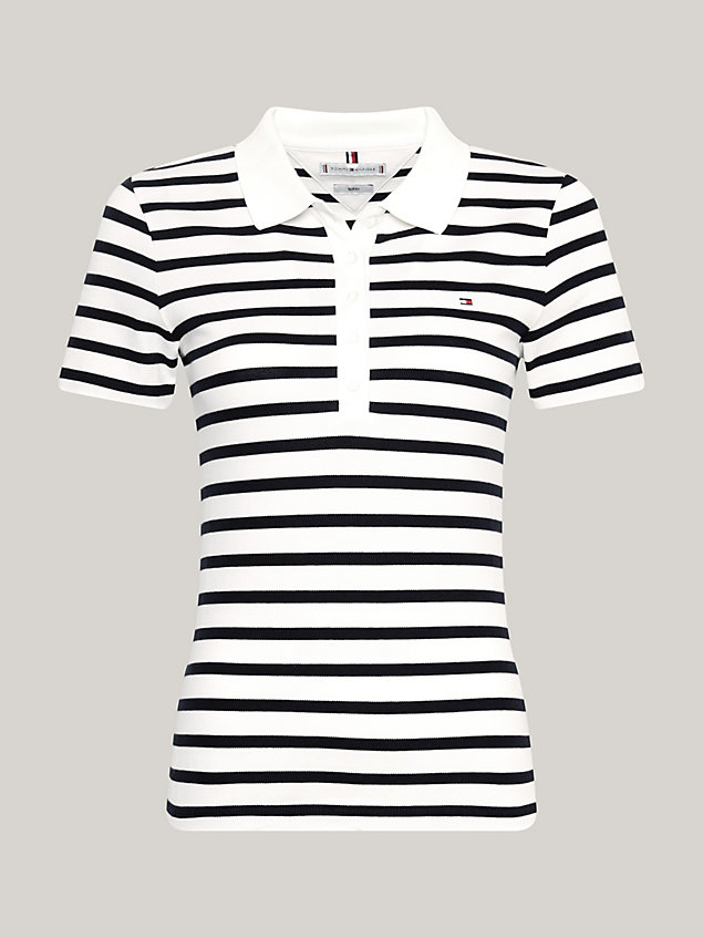 white 1985 collection stripe slim fit polo for women tommy hilfiger