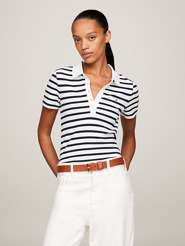 white 1985 collection stripe slim fit polo for women tommy hilfiger