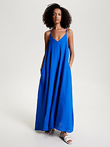 robe maxi décontractée en lin bleu pour femmes tommy hilfiger