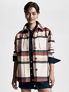 white wool blend check shacket for women tommy hilfiger