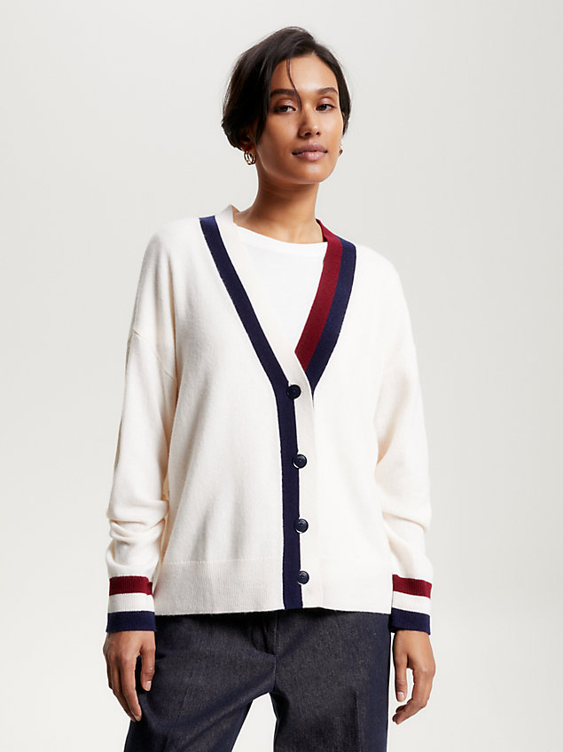 white global stripe relaxed fit cardigan for women tommy hilfiger