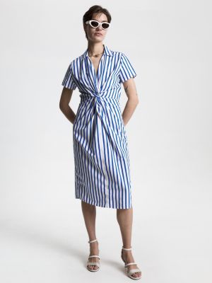 Tommy Hilfiger White | Front Midi Dress Twist Poplin | Stripe