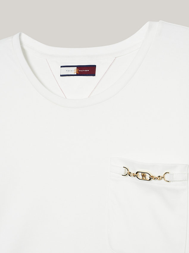 white boyfriend fit t-shirt met th-monogramketting voor dames - tommy hilfiger