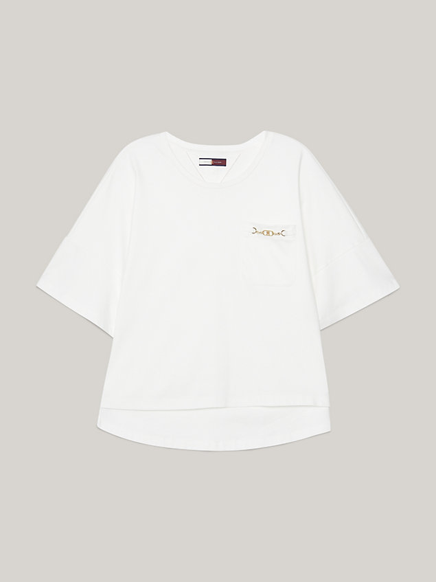 white boyfriend fit t-shirt mit th-monogramm-kette für damen - tommy hilfiger
