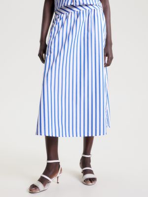 Stripe Poplin White Midi | Skirt | Hilfiger Tommy
