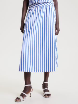 Midi | Poplin White Skirt Hilfiger | Stripe Tommy