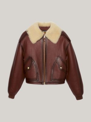 Blouson aviateur d contract en cuir blason Marron Tommy