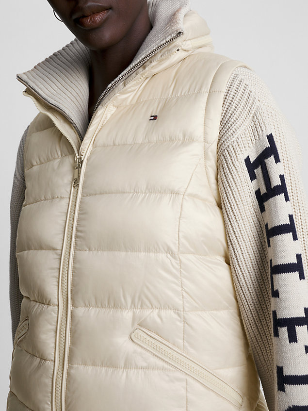 beige recycled padded vest for women tommy hilfiger