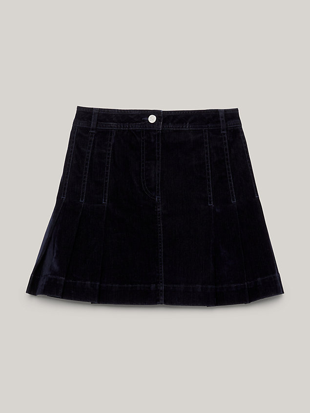 blue denim velvet pleated flare mini skirt for women tommy hilfiger