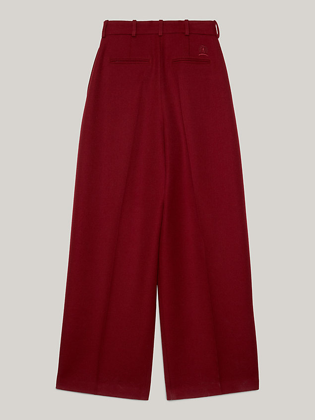 red textured wool chino wide leg trousers for women tommy hilfiger