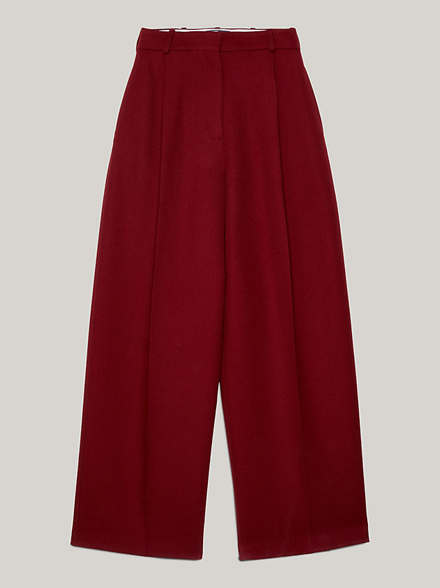 red textured wool chino wide leg trousers for women tommy hilfiger