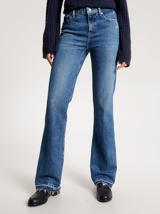 denim ausgefranste bootcut jeans mit mittelhohem bund für damen - tommy hilfiger