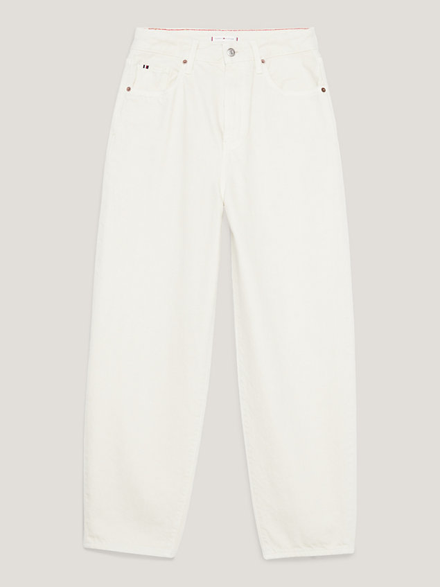 white regular fit high rise witte pof-jeans voor dames - tommy hilfiger