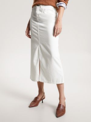 Denim Midi Skirt White Tommy Hilfiger