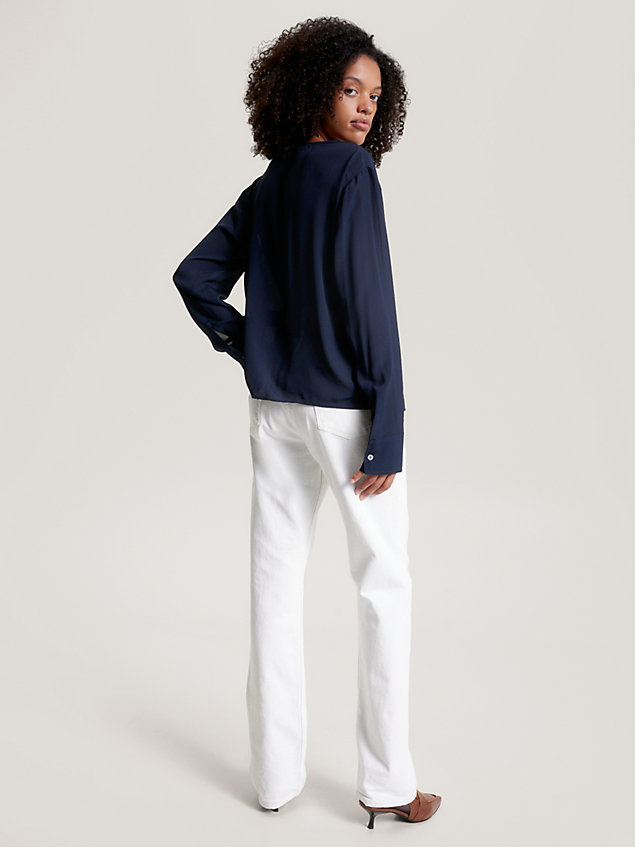 blue crepe v-neck relaxed blouse for women tommy hilfiger