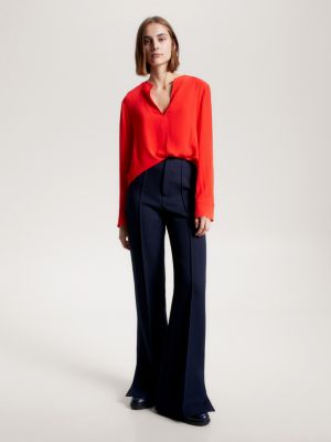 Crepe V Neck Relaxed Blouse Orange Tommy Hilfiger