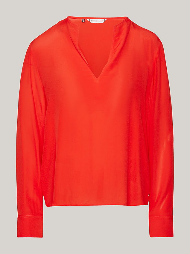 orange relaxed fit krepp-bluse mit v-ausschnitt für damen - tommy hilfiger