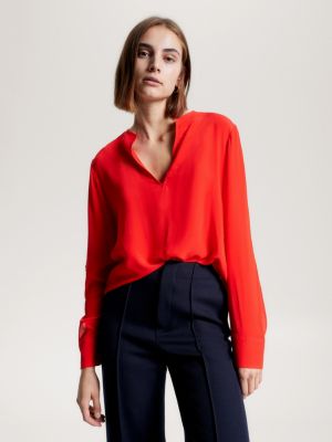 Crepe V Neck Relaxed Blouse Orange Tommy Hilfiger