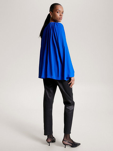 blue gathered oversized crepe blouse for women tommy hilfiger